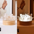 Amethyst crystal cluster night light with wood base in on and off lighting modes - White Single Crystal-Cold Light