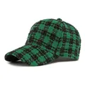 Classic green and black plaid tweed baseball cap with a textured woven finish - One Size / Green