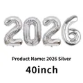 Set of 40-inch slim silver aluminum foil balloons in 2026 number shape for New Year - 40 Inch / Slim Silver