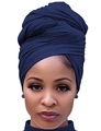 Elastic navy blue cotton headwrap for women featuring a stylish layered turban design - One Size / Navy Blue
