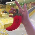 Funny red chili plush keychain featuring a grumpy expression and gold key ring - Chili + Gold Buckle
