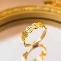 18K gold plated bow ring with ancient coin pattern and polished gold finish - Ancient Coin Ring (Adjustable)