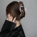 Silver Y2K metal shark hair clip shown in hair with high-shine metallic finish - Silver Irregular Hollow Style (FJ0054)