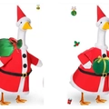 Christmas themed goose doll costume featuring a red Santa outfit and green gift bag - Christmas Gift Bag Style