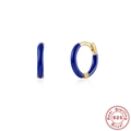 Minimalistische S925 Silber Creolen mit blauer Emaille und eleganter Goldbeschichtung - Gold-Blau