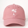 Verstellbare rosa Baumwoll-Baseballkappe mit weißem gesticktem Palmenmuster-Design - Einheitsgröße / Dunkelrosa