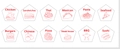 12-sided red date night dice icons featuring various food themes for couples - Food Dice (Pasta Style)