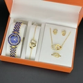 5-piece gold heart jewelry set with blue gems in an orange luxury gift box - 4-153e1 Blue [no Box]