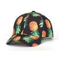 Black baseball cap with vibrant all-over tropical pineapple print and curved brim - Black Pineapple Print Style (50#)