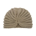 Knitted bohemian turban hat in khaki color with ribbed texture and twisted design - One Size / Khaki