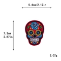 Red sugar skull embroidery patch with blue rose and measurement details for DIY clothing - 10648-Red Sugar Skull