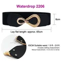 Elastic black waist belt for women with 6cm width and gold drop-shaped metal buckle - Water Drop Style 2206 (Black)