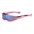 Occhiali da sole cyberpunk rosa metallizzato con lenti a specchio sfumate viola per sport - Montatura Rosa Rivestimento Verde