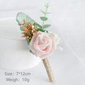 Handmade light pink PE rose boutonniere with green leaves and rustic hemp rope stem - Corsage / Blush Pink