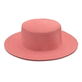 Primo piano di un elegante cappello di paglia intrecciata rosa con testa piatta. - M (56-58cm) / Rosa