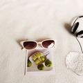 Creamy white rectangular sunglasses with tea gradient lenses in a retro aesthetic - Off White