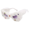 Occhiali da sole cat-eye con pelliccia sintetica bianca e strass colorati - Bianco
