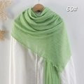 Solid grass green cotton linen scarf with natural crinkle texture and frayed edges - Light Green