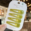 Set de 4 pinzas para el pelo tipo gota verde amarillento con purpurina fina - Amarillo