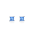 Minimalist S925 sterling silver stud earrings with square blue gemstone in 4-prong setting - March-ED3482 / 925 Silver
