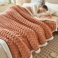 Thick orange velvet blanket with 3D spherical texture and elegant white patterned borders - Warm Orange
