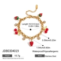 Gold stainless steel link bracelet with red strawberry and cherry charms - Strawberry Cherry Style Bracelet (JDB0304019)