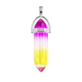 Pink and yellow gradient hexagonal agate crystal pendant with silver metal bail clasp - Gradient Pink Yellow