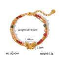 Detail of butterfly bracelet with colorful beads and 16+4.5cm length measurement - Butterfly Double Layer Bracelet (HC-B20040)