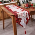Festive 180cm knitted Christmas table runner with Santa Claus pattern and red tassels - Red Santa Claus / 180x35cm