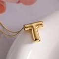 Golden 3D balloon letter T pendant necklace with slim snake chain for women - Letter T