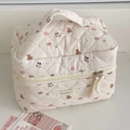 Borsa cosmetica trapuntata crema con stampe di orsetti e ciambelle e manico superiore - Orso Ciambella (Borsa da Trucco)