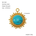 18k gold plated stainless steel pendant with green turquoise inlay for DIY jewelry - Turquoise Square Style (1602)