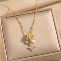Titanium steel gold necklace with star pendant and pearl on champagne jewelry box - Gold Pearl Star Circle Necklace (464)