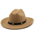 Classic camel polyester fedora with wide brim and black studded band for men and women - M(56-58cm) / Camel