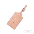 Pink PU leather luggage tag featuring airplane embossed design and adjustable strap - Luggage Tag / Pink