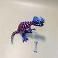 3D printed T-Rex skeleton toy with blue-purple gradient and movable joints on gray base - Large / Red Green Blue