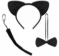 Set costume da gatto nero in tre pezzi con orecchie di peluche, coda e papillon - Set da 3 Pezzi Gatto Nero