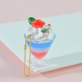 Llavero mini copa de helado tricolor con decoración de rosa y cadena dorada fina - Azul