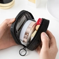 Mini black quilted travel cosmetic bag showing capacity for lipstick and compact powder - Leather Black