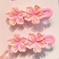 Mollette per capelli a fiori di ciliegio rosa con stami gialli su carta rosa - Doppia Clip a Fiori di Ciliegio