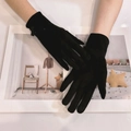Winter black suede gloves for women featuring warm lining and wrist bow detail - Black Embroidery