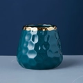 Deep teal hammered ceramic storage jar with luxurious gold rim for fruit forks - Dark Green - Embossed Hammered Ceramic Jar