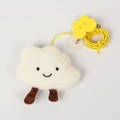 Plush hanging white cloud cat toy with elastic yellow string and a small bell - Adhesive Hook Cloud