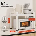 2-tier white kitchen microwave rack in 64cm length with adjustable shelf and hooks - 2-Tier Fixed-64cm-Cream White