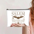 Handheld view of a canvas makeup bag featuring a vintage apothecary bat print design - Salem Apothecary Bat Style (jiayingpbb0262)