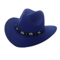 Navy blue wool felt cowboy hat with decorative black leather band and silver metal studs - M(56-58cm) / Navy Blue (Silver Concho Band)