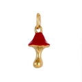 Golden mushroom pendant charm with bright red enamel finish on a clean white background - Red