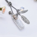 Collar de frasco de vidrio para aromaterapia plateado con piedras y plumas - Ópalo