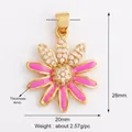 Pink enamel flower pendant in gold plating with clear zircons, 28mm floral DIY jewelry - Gold Pink Petal Zirconia Stamen