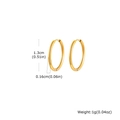 Polished 18k gold plated stainless steel hoop earrings with 1.3cm diameter for women - 1.6*13mm / Gold